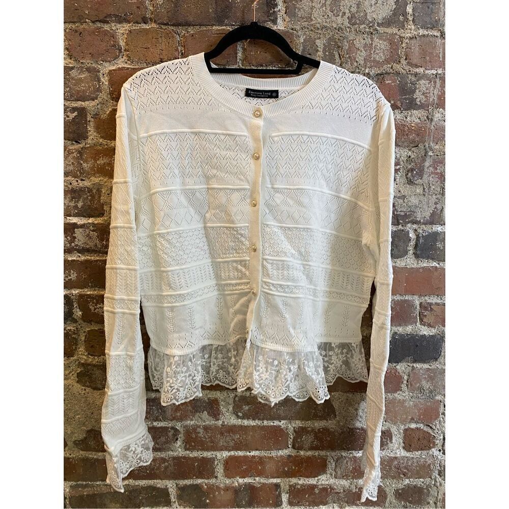 Emerson Lane Young Contemporary White Crochet Lace Button Down Sweater Cardigan